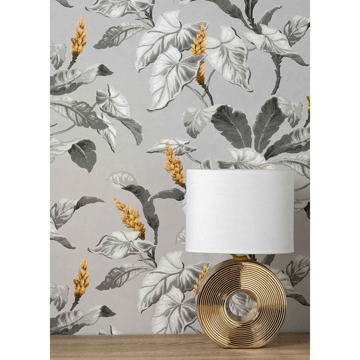 Meridian Parade Grey Tropical Leaves Wallpaper - York Wallcoverings - M1691 - York Wallcoverings Wallpaper