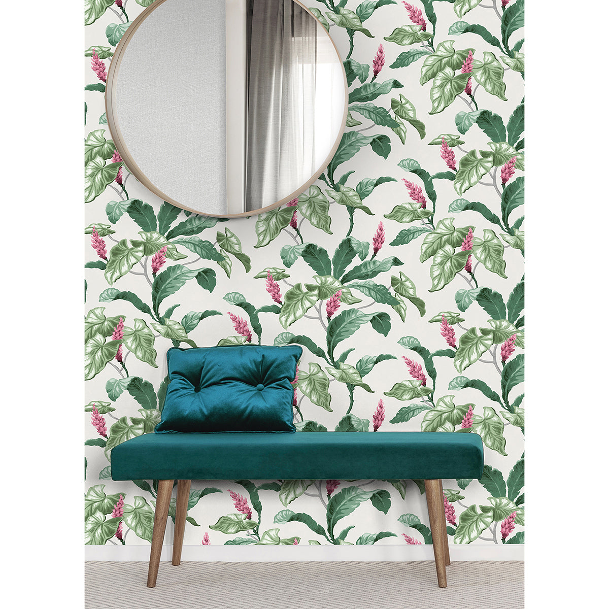 meridian-parade-green-tropical-leaves-wallpaper-york-wallcoverings-m1692 - York Wallcoverings Wallpaper