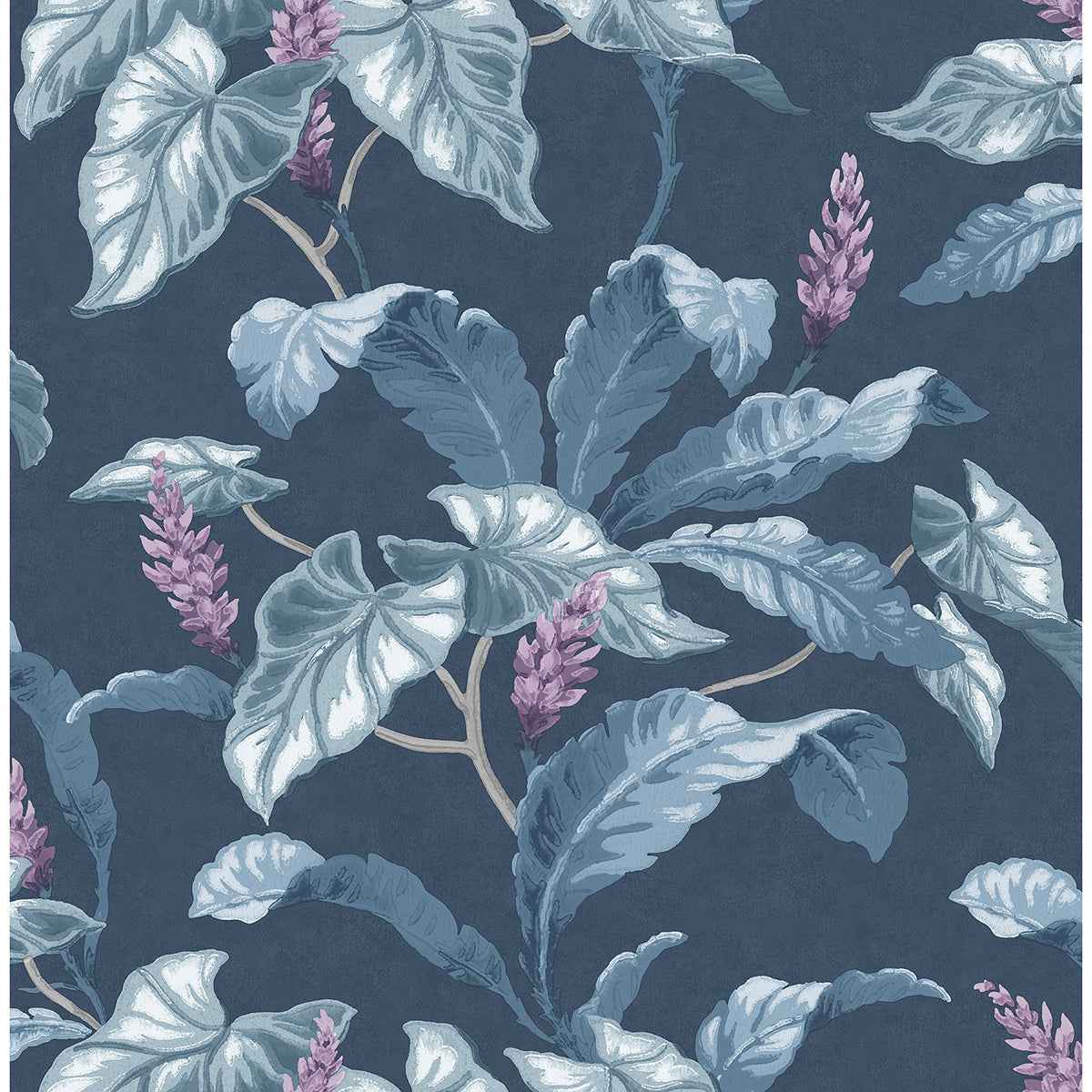 Meridian Parade Blue Tropical Leaves Wallpaper - York Wallcoverings - M1693 - York Wallcoverings Wallpaper