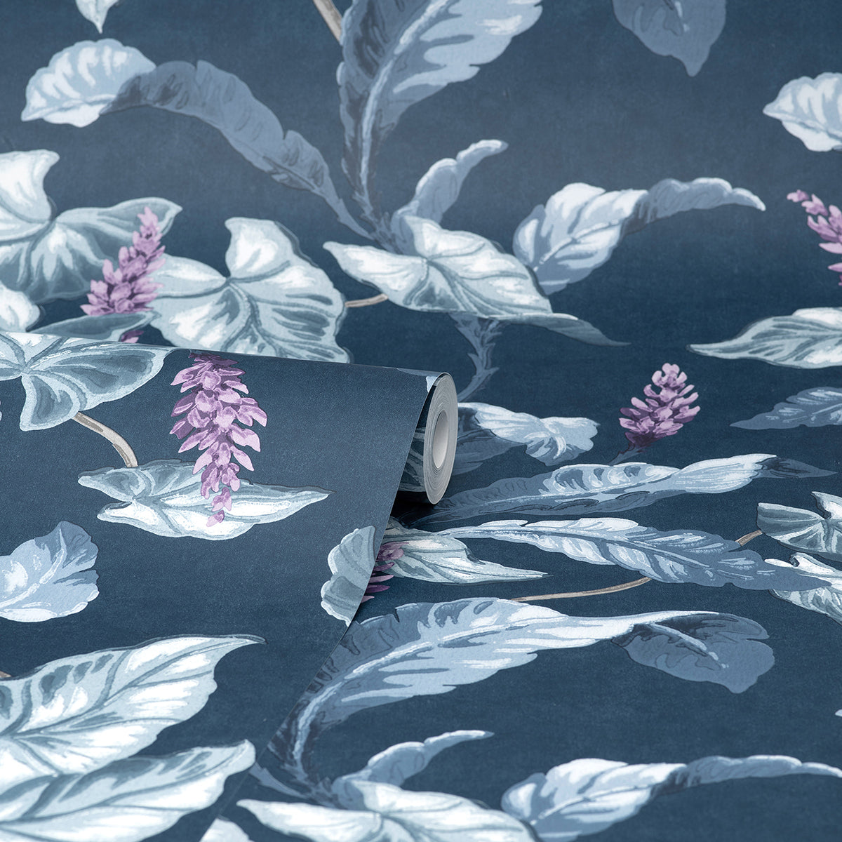 meridian-parade-blue-tropical-leaves-wallpaper-york-wallcoverings-m1693 - York Wallcoverings Wallpaper