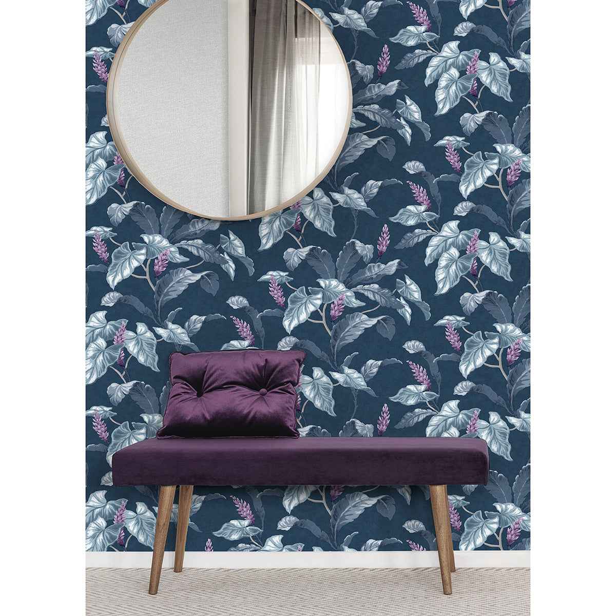 Meridian Parade Blue Tropical Leaves Wallpaper - York Wallcoverings - M1693 - York Wallcoverings Wallpaper