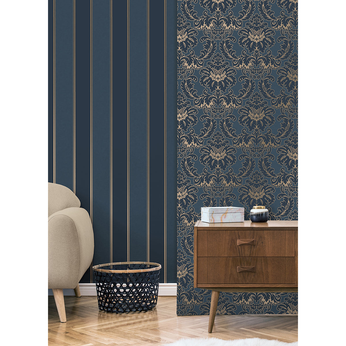 rydia-blue-stripe-wallpaper-york-wallcoverings-m1708 - York Wallpaper Wallpaper