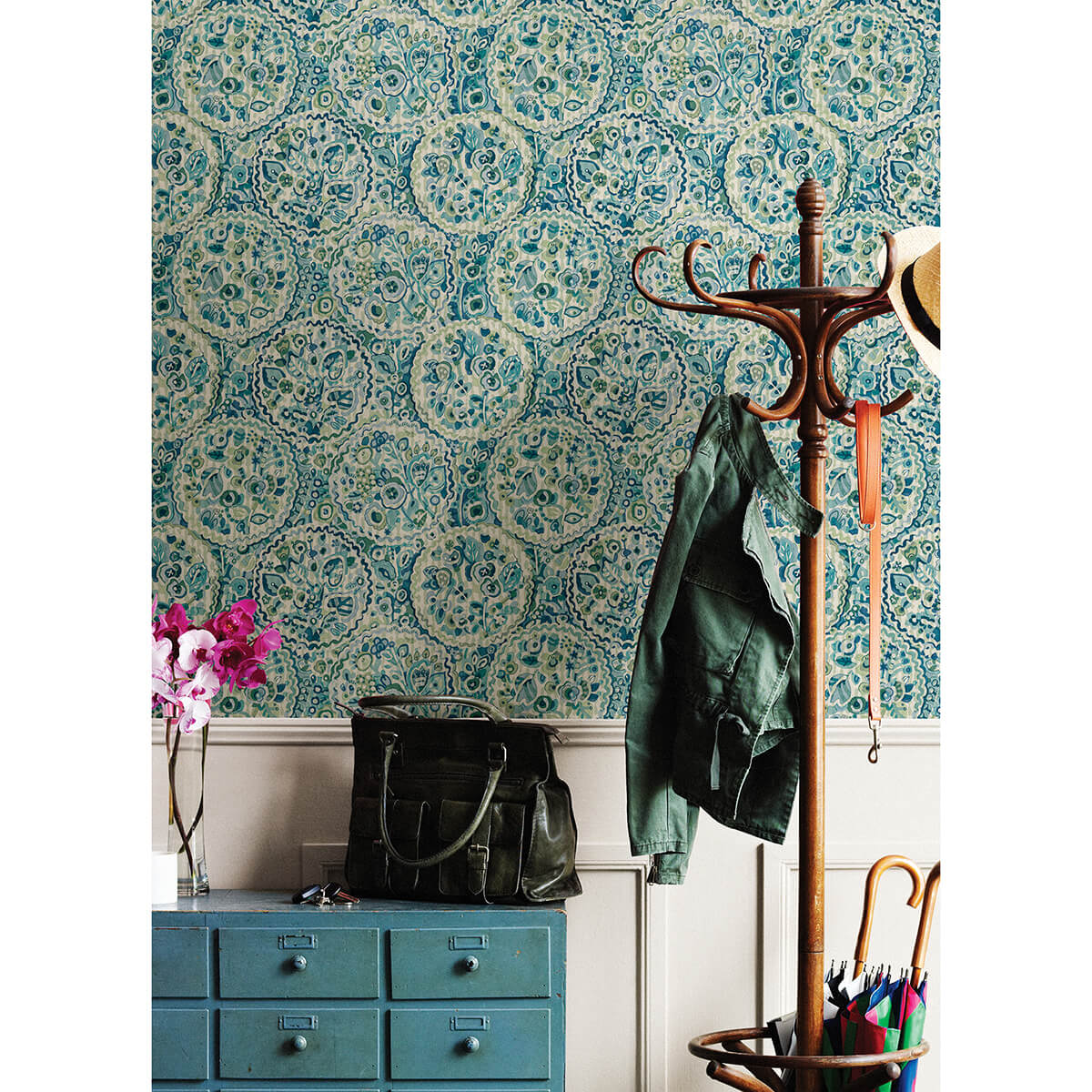 teal-camille-peel-and-stick-wallpaper-york-wallcoverings-cbs4507 - York Wallcoverings Wallpaper