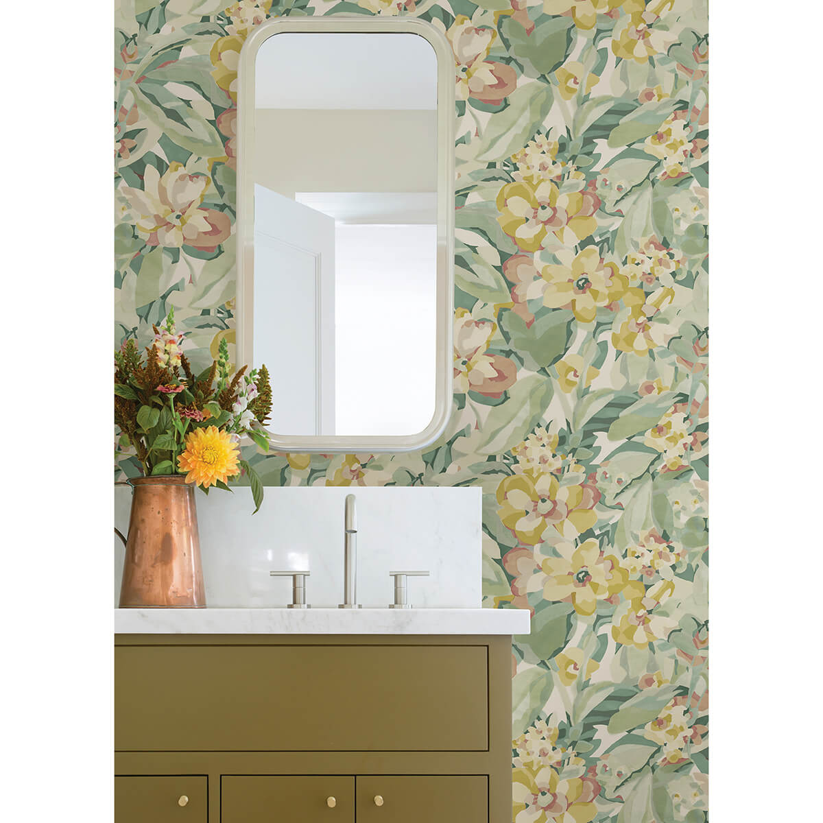 yellow-belles-fleurs-peel-and-stick-wallpaper-york-wallcoverings-cbs4510 - York Wallcoverings Wallpaper