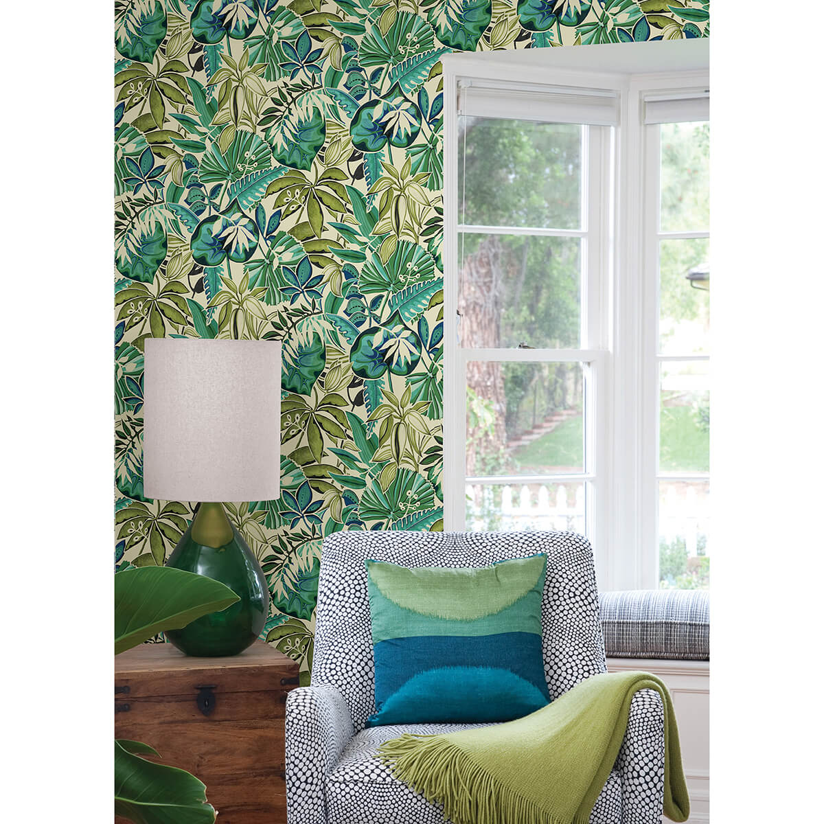 turquoise-feuilles-peel-and-stick-wallpaper-york-wallcoverings-cbs4513 - York Wallcoverings Wallpaper
