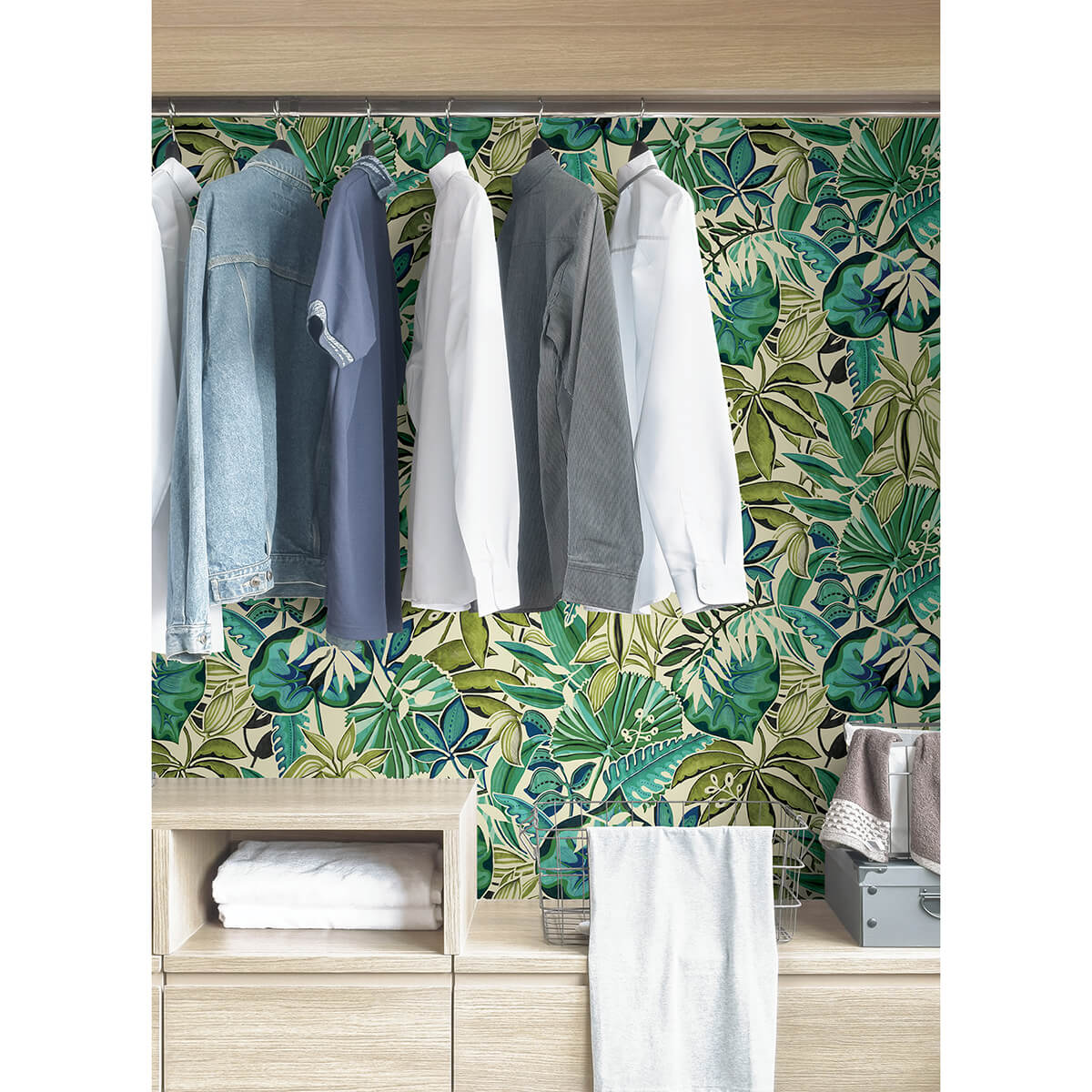 turquoise-feuilles-peel-and-stick-wallpaper-york-wallcoverings-cbs4513 - York Wallcoverings Wallpaper