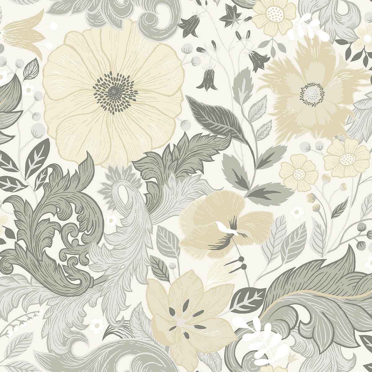 Victoria Pastel Floral Nouveau Wallpaper - York Wallcoverings - 2999-13106
