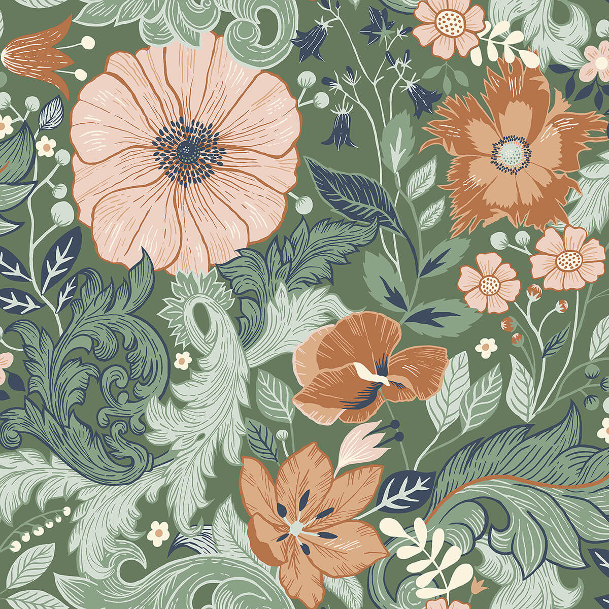 victoria-green-floral-nouveau-wallpaper-york-wallcoverings-2999-13109 - York Wallcoverings Papel pintado