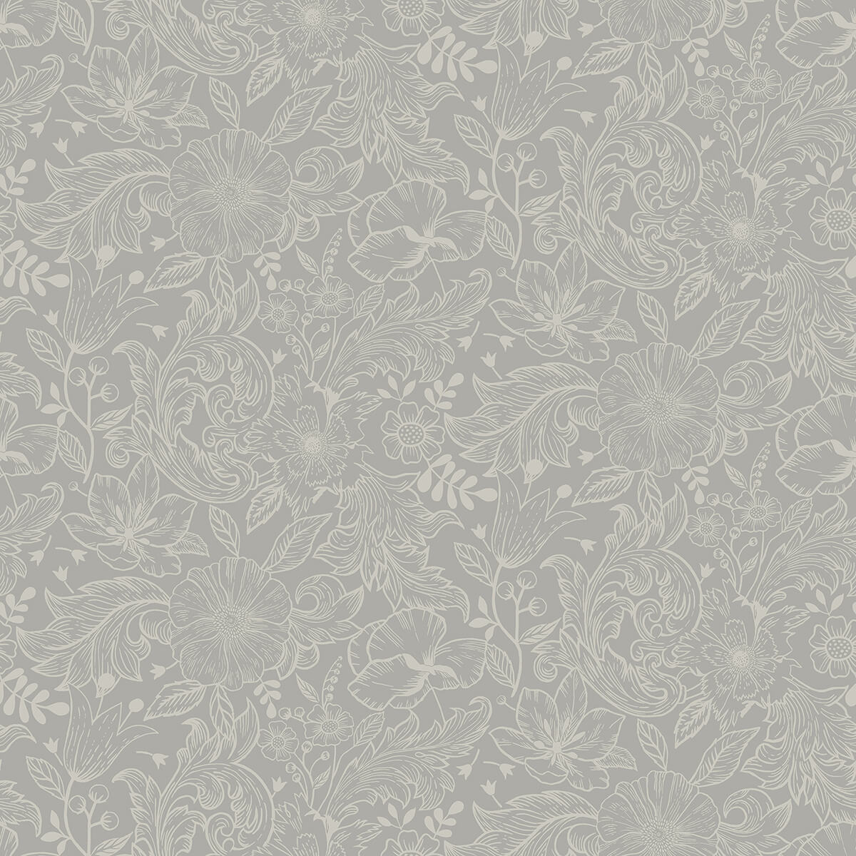 wilma-grey-floral-block-print-wallpaper-york-wallcoverings-2999-13126 - York Wallcoverings Wallpaper