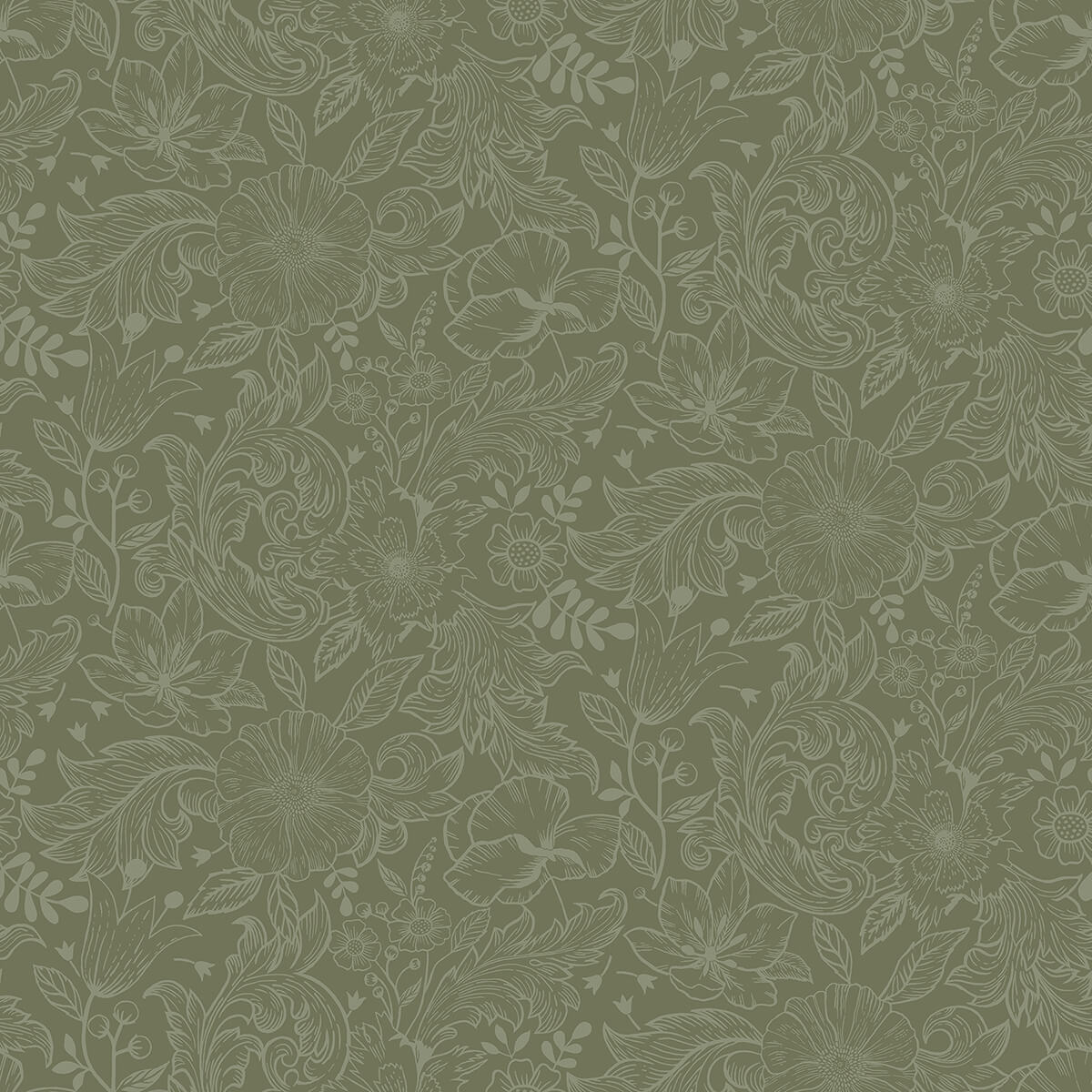 wilma-green-floral-block-print-wallpaper-york-wallcoverings-2999-13129 - York Wallcoverings Papel pintado