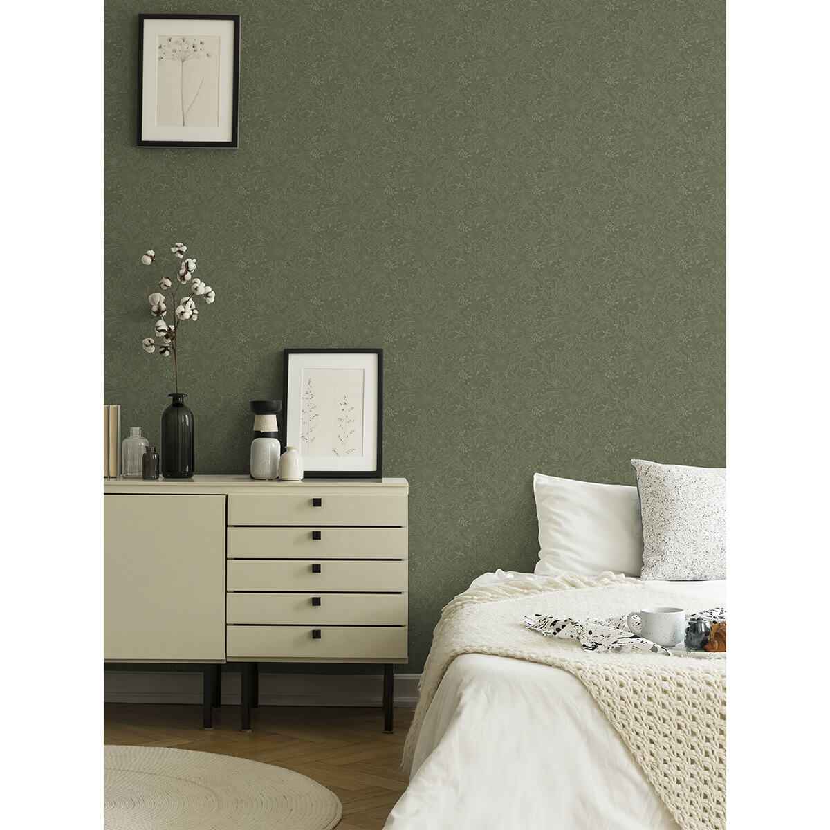 Wilma Green Floral Block Print Wallpaper - York Wallcoverings - 2999-13129 - York Wallcoverings Wallpaper