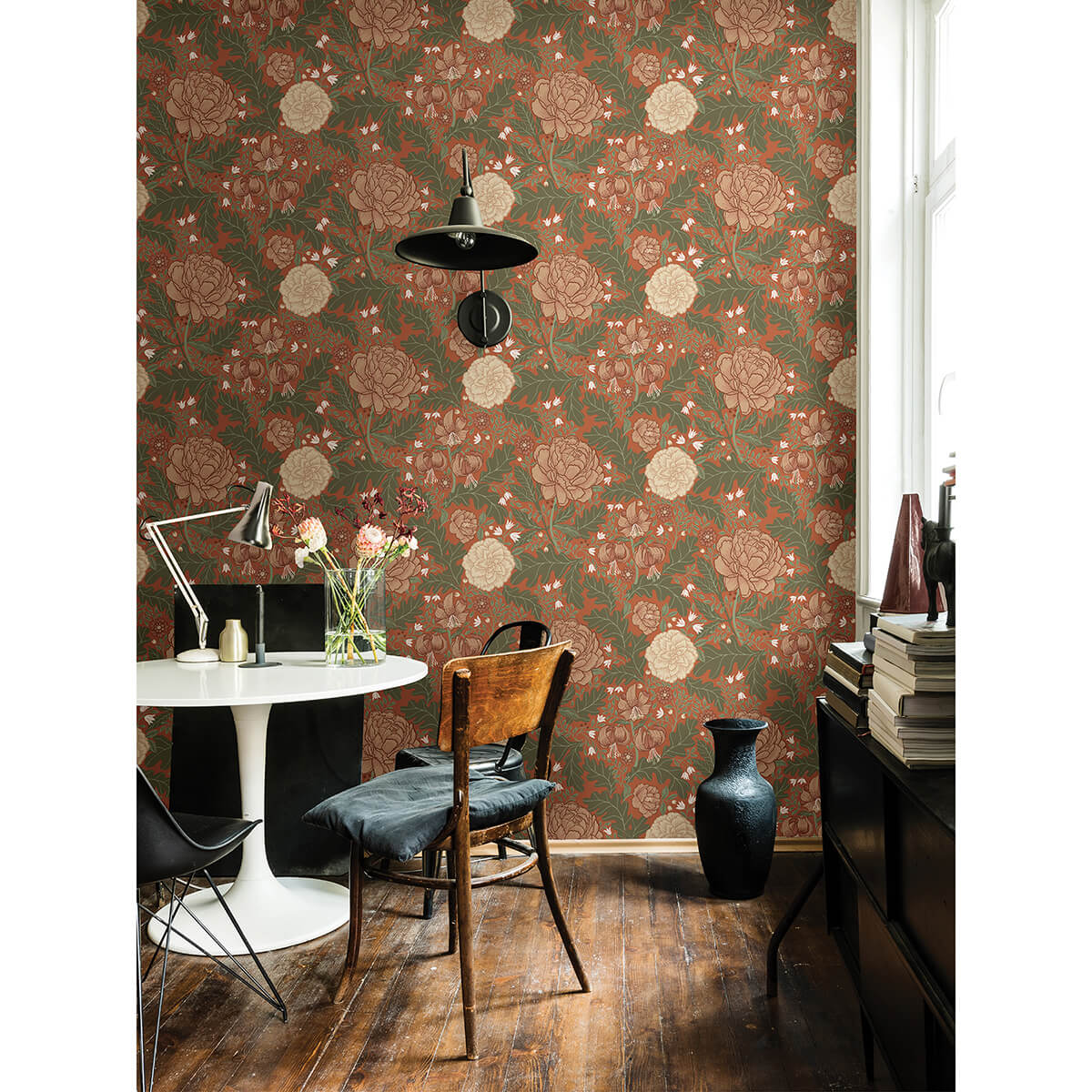 camille-red-peony-lily-wallpaper-york-wallcoverings-2999-14004 - York Wallcoverings Wallpaper