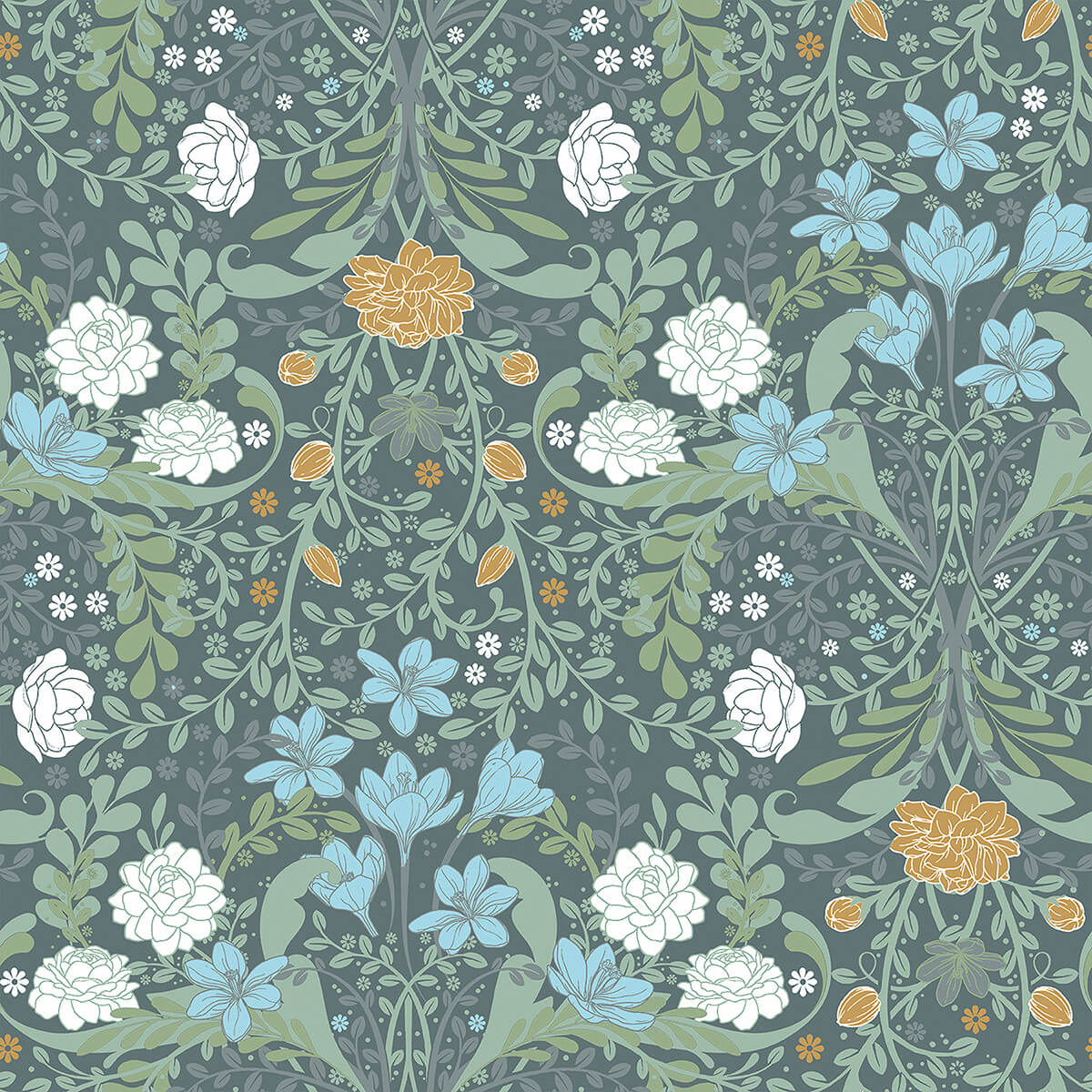 froso-turquoise-garden-damask-wallpaper-york-wallcoverings-2999-24106 - York Wallcoverings Papel pintado