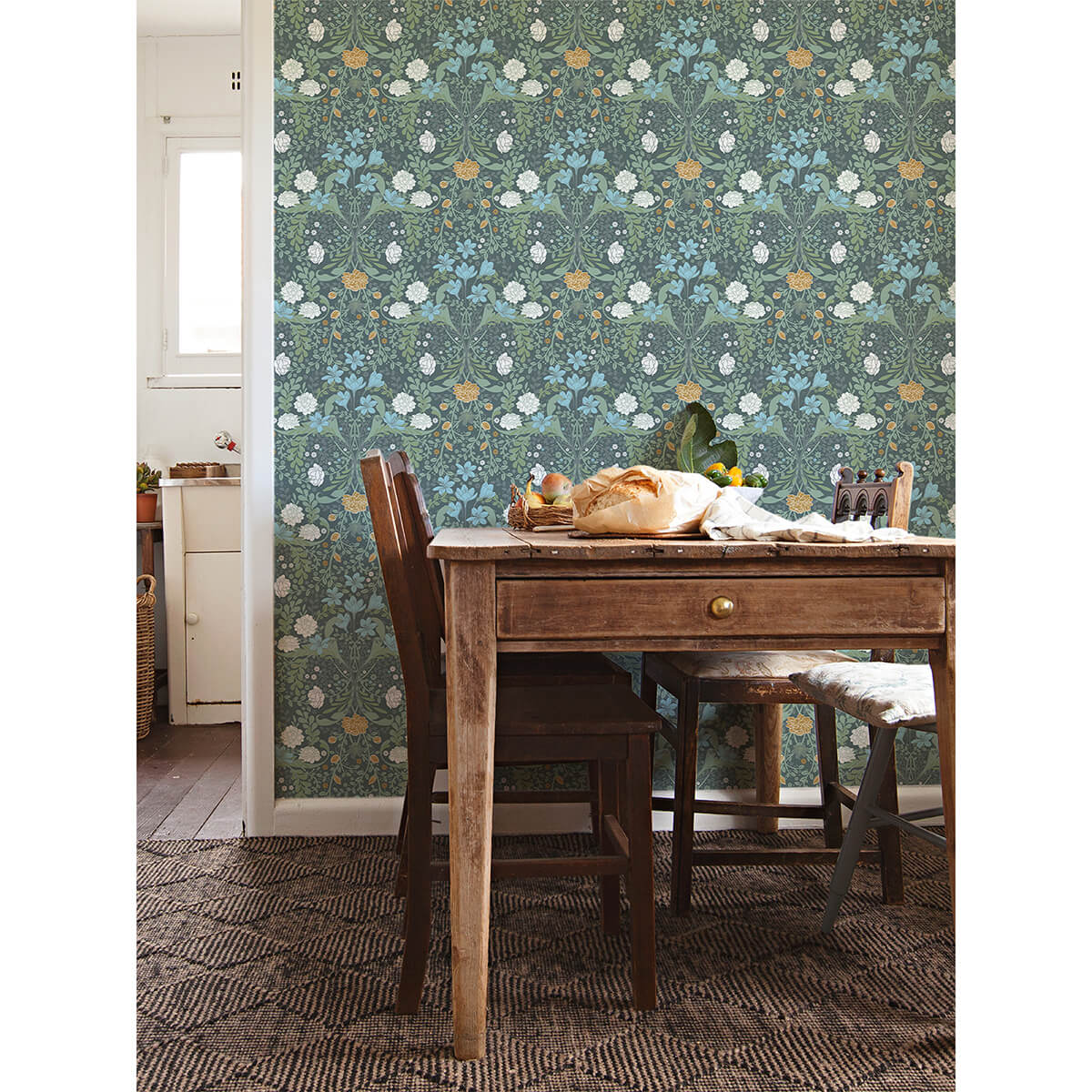 froso-turquoise-garden-damask-wallpaper-york-wallcoverings-2999-24106 - York Wallcoverings Papel pintado