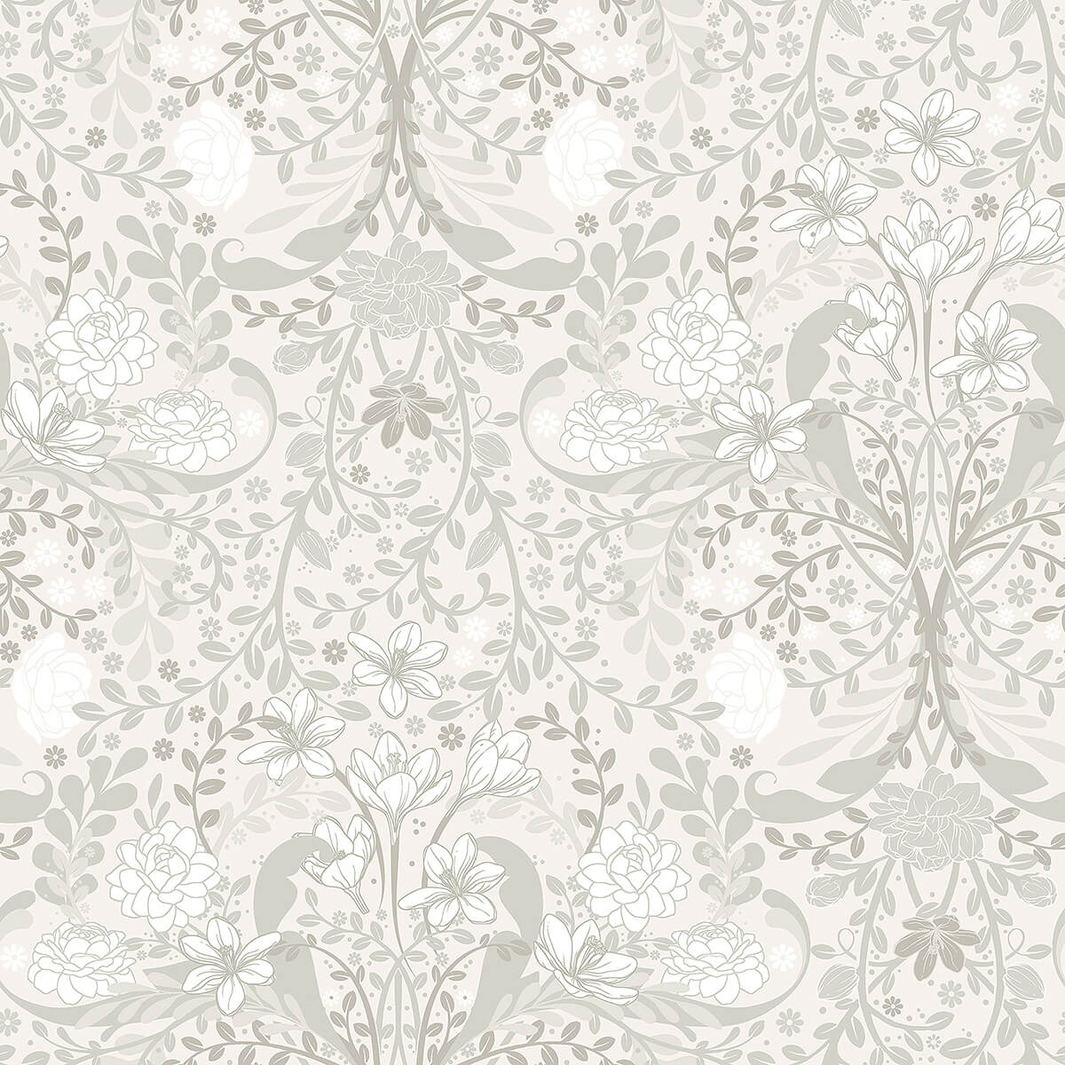 froso-light-grey-garden-damask-wallpaper-york-wallcoverings-2999-24107 - York Wallcoverings Wallpaper