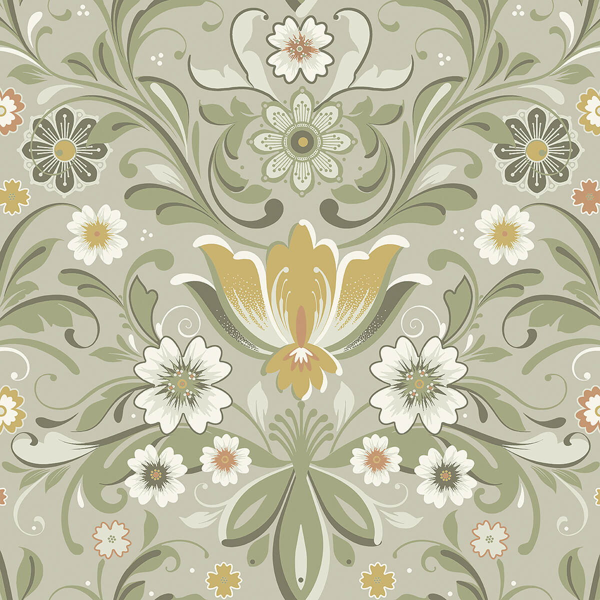 ostanskar-green-retro-floral-wallpaper-york-wallcoverings-2999-24113 - York Wallcoverings Wallpaper