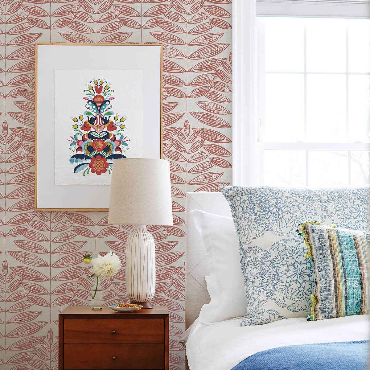Akira Coral Leaf Wallpaper - York Wallcoverings - 2999-25103 - York Wallcoverings Wallpaper