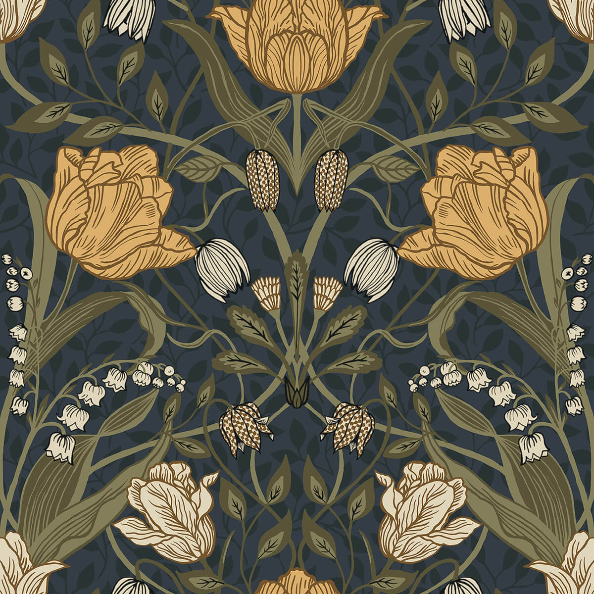filippa-navy-tulip-wallpaper-york-wallcoverings-2999-44106 - York Wallcoverings Papel pintado