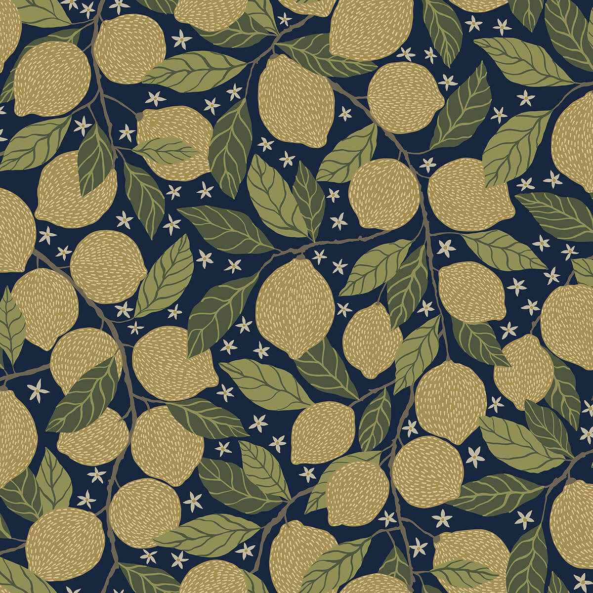 Lemona Navy Fruit Tree Wallpaper - York Wallcoverings - 2999-44118 - York Wallcoverings Wallpaper