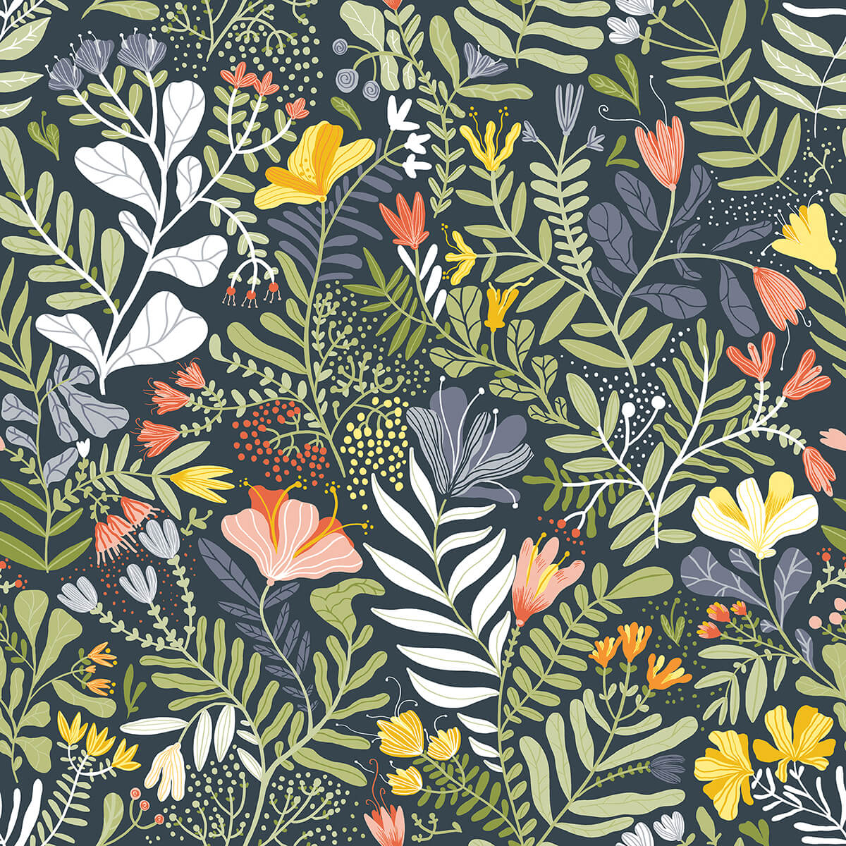 brittsommar-navy-blue-woodland-floral-wallpaper-york-wallcoverings-2999-55010 - York Wallpaper Wallpaper