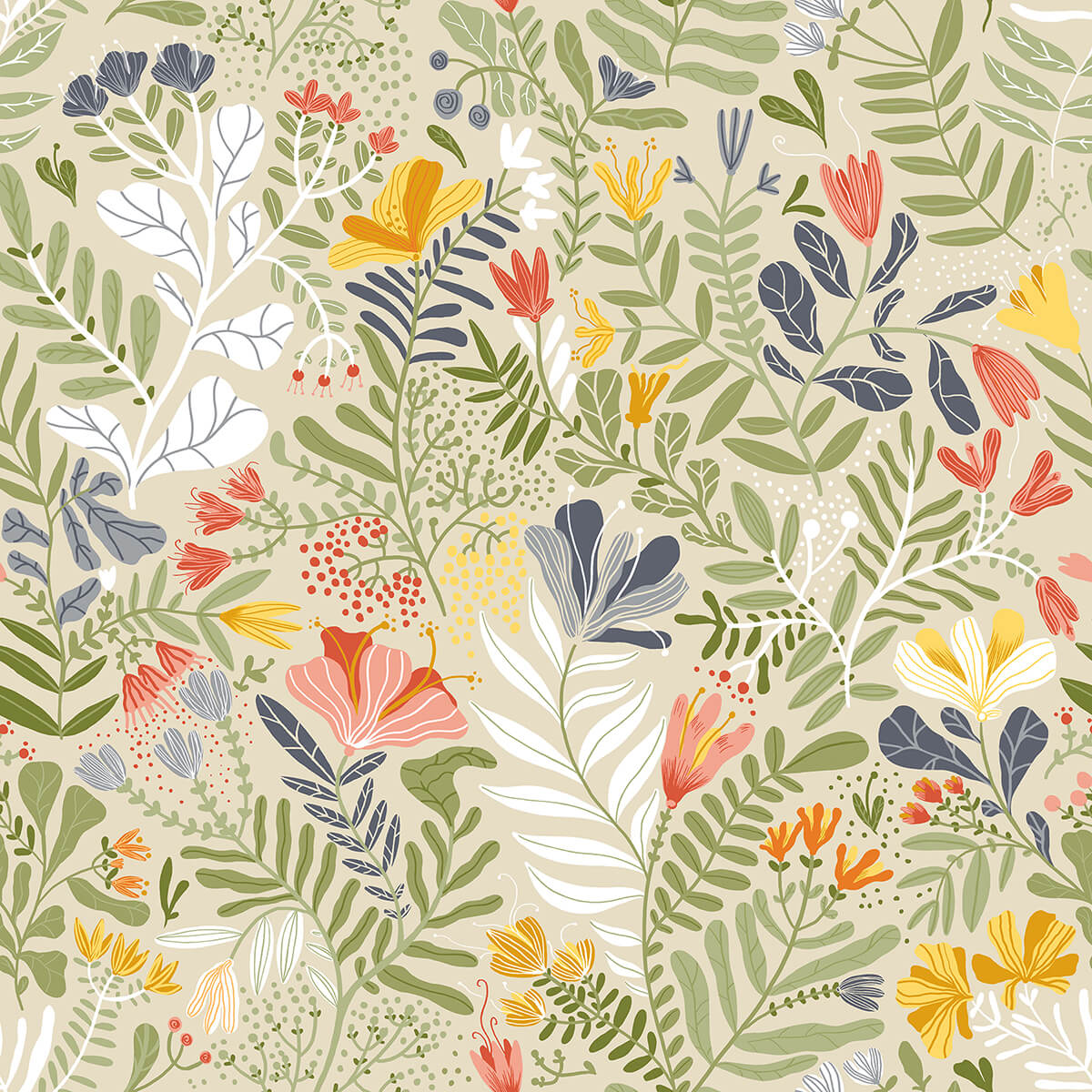 brittsommar-beige-green-woodland-floral-wallpaper-york-wallcoverings-2999-55011 - York Wallcoverings Wallpaper