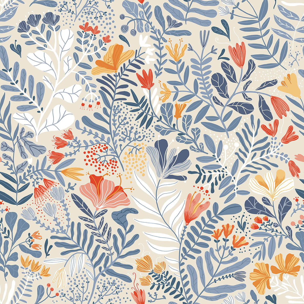 brittsommar-light-blue-woodland-floral-wallpaper-york-wallcoverings-2999-55013 - York Wallcoverings Wallpaper