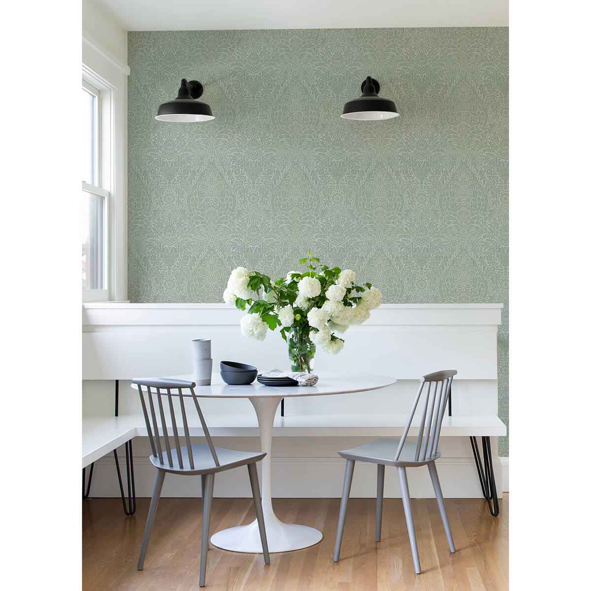 Maris Silver Flock Damask Wallpaper - York Wallcoverings - 2973-87366 - York Wallcoverings Wallpaper