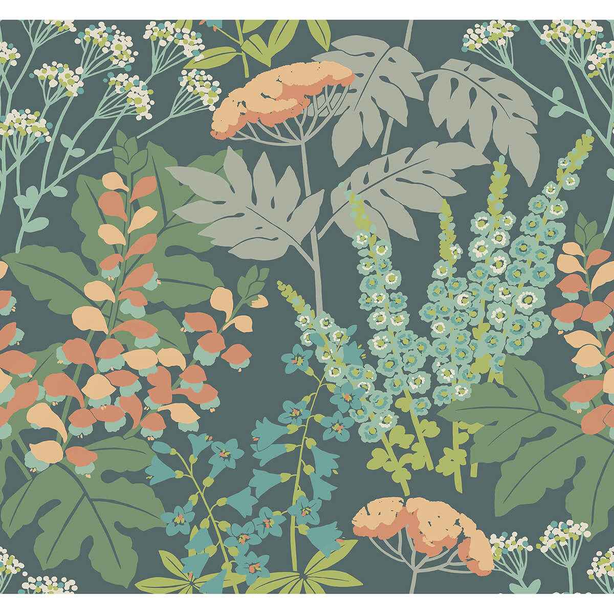 Brie Teal Forest Flowers Wallpaper - York Wallcoverings - 2973-90008 - York Wallcoverings Wallpaper