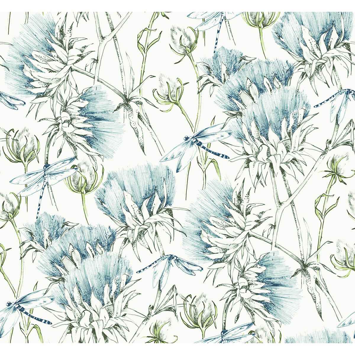 Mariell Teal Dragonfly Wallpaper - York Wallcoverings - 2973-90401 - York Wallcoverings Wallpaper