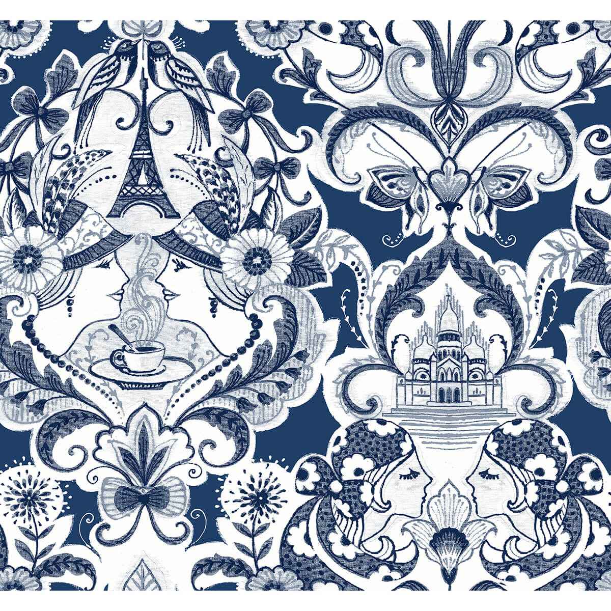 Sadie Navy Parisian Damask Wallpaper - York Wallcoverings - 2973-90885