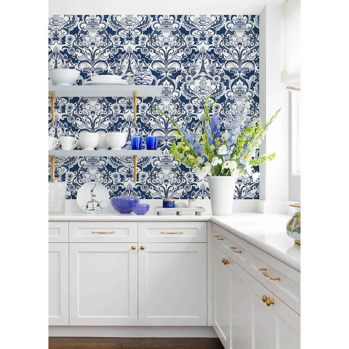 Sadie Navy Parisian Damask Wallpaper - York Wallcoverings - 2973-90885 - York Wallcoverings Wallpaper