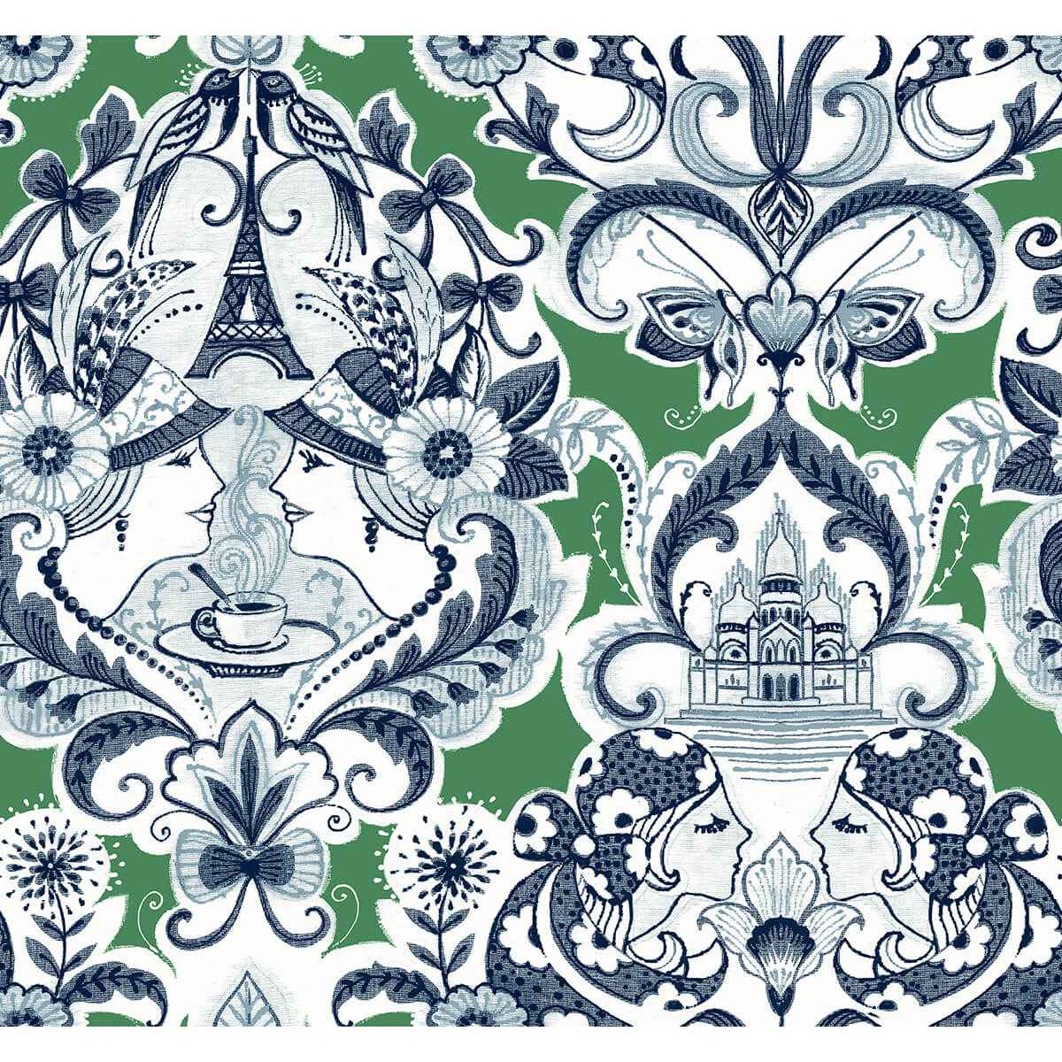 Sadie Green Parisian Damask Wallpaper - York Wallcoverings - 2973-90887