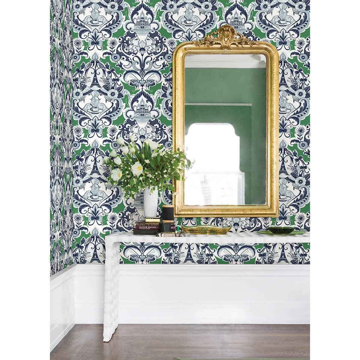 Sadie Green Parisian Damask Wallpaper - York Wallcoverings - 2973-90887 - York Wallcoverings Wallpaper