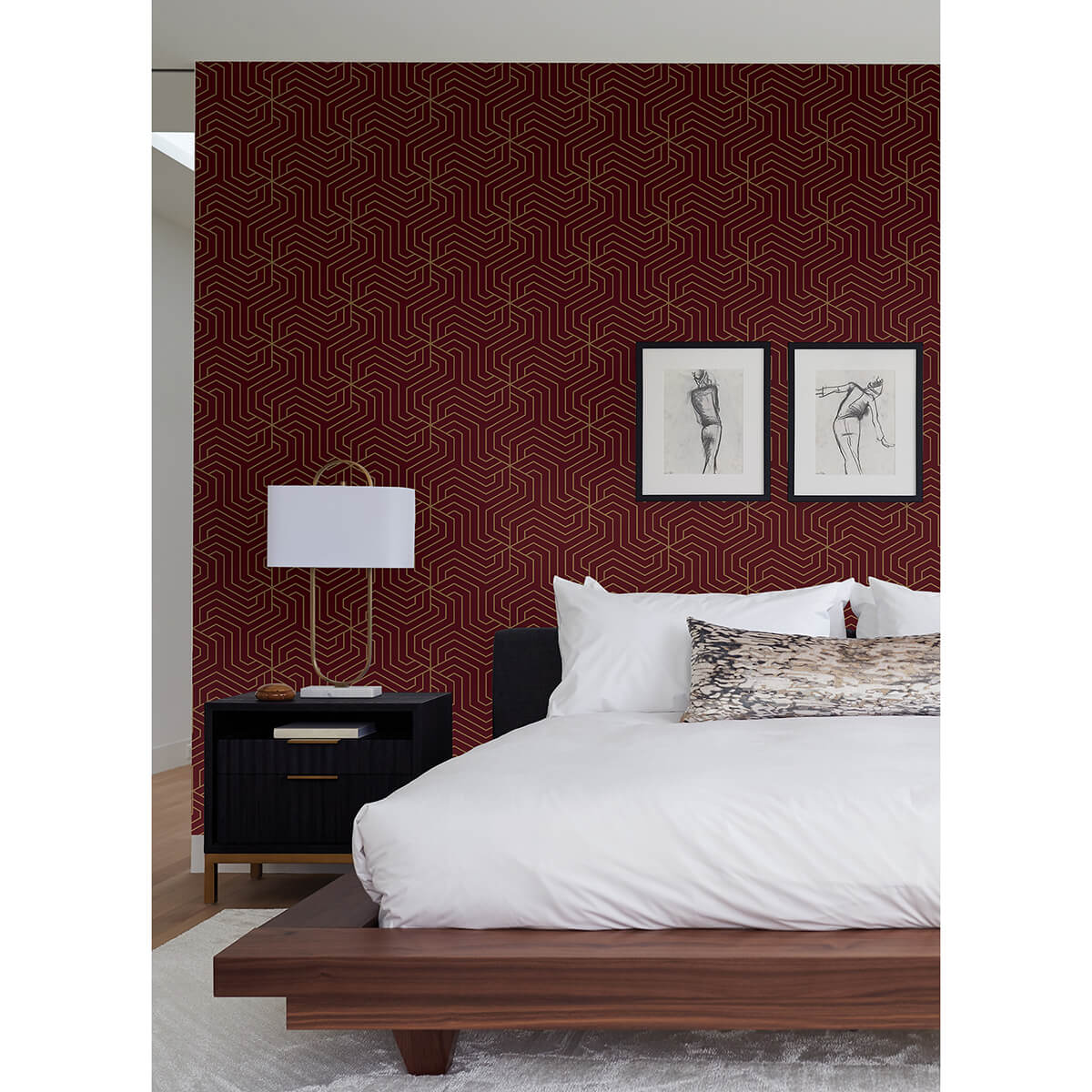 burgundy-ramsey-geometric-peel-and-stick-wallpaper-york-wallcoverings-rzs4527 - York Wallcoverings Wallpaper