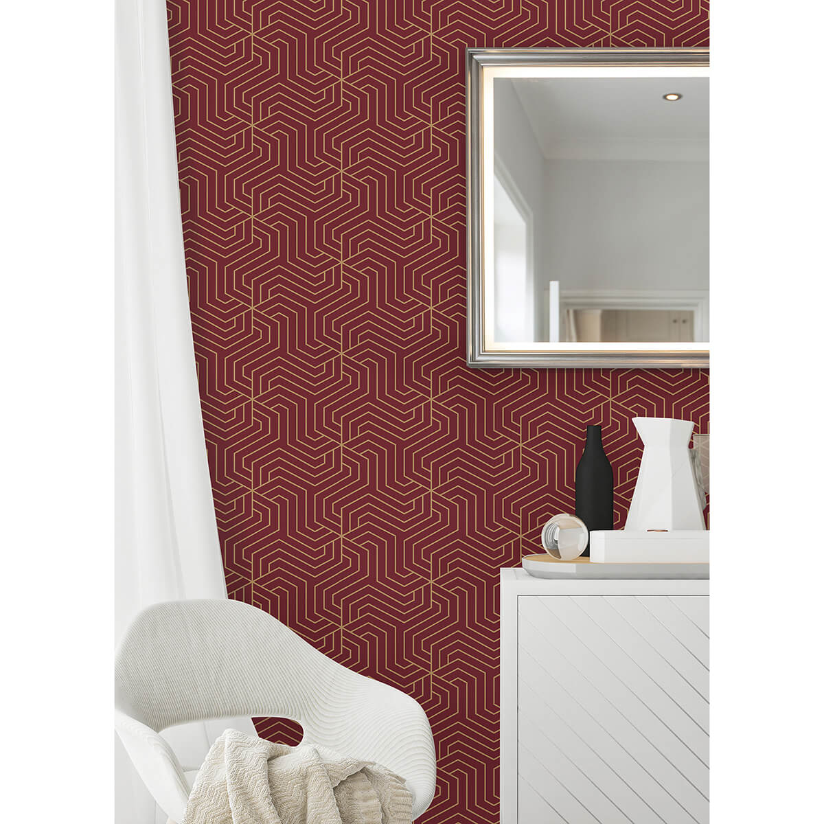 burgundy-ramsey-geometric-peel-and-stick-wallpaper-york-wallcoverings-rzs4527 - York Wallcoverings Wallpaper