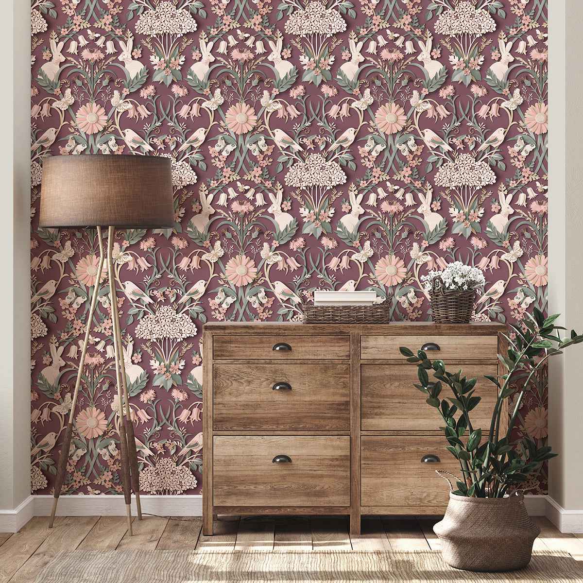 Fae Plum Woodland Wallpaper - York Wallcoverings - FD42949