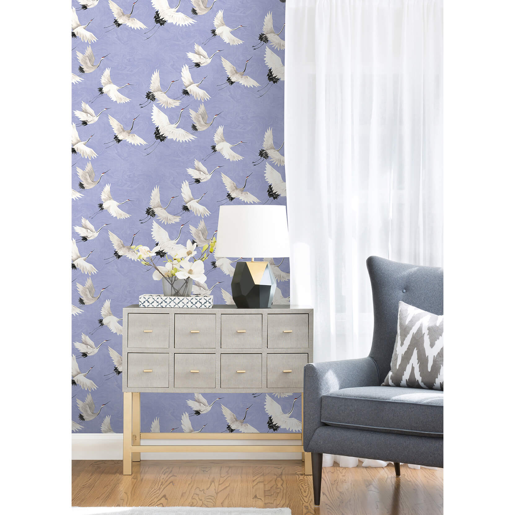 hydrangea-halcyon-birds-peel-and-stick-wallpaper-york-wallcoverings-nus4622 - York Wallcoverings Wallpaper