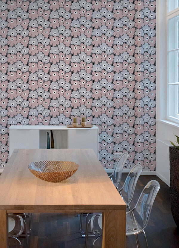 pink-pieni-unikko-peel-and-stick-wallpaper-york-wallcoverings-mks4491 - York Wallcoverings Wallpaper