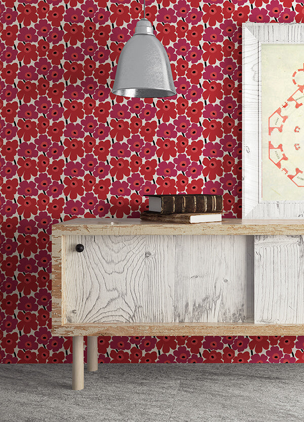 red-pieni-unikko-peel-and-stick-wallpaper-york-wallcoverings-mks4492 - York Wallcoverings Wallpaper