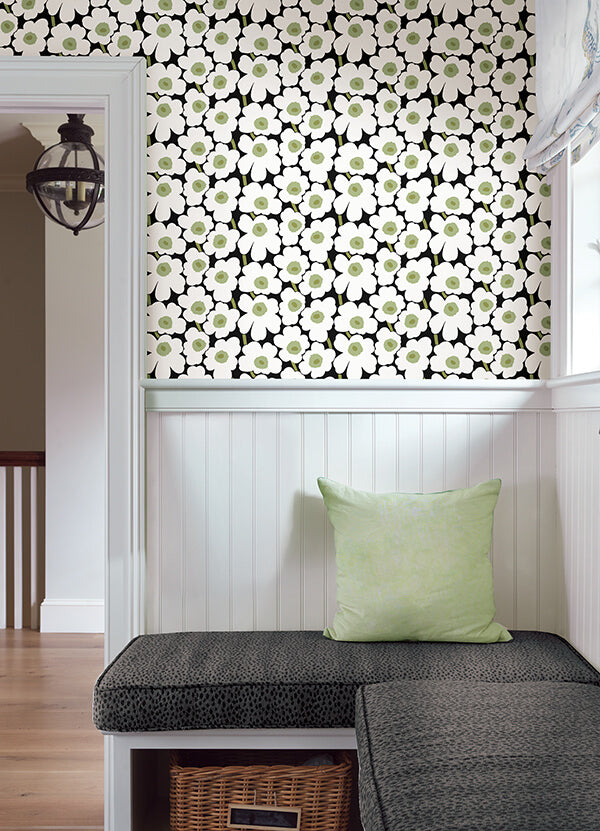 black-pieni-unikko-peel-and-stick-wallpaper-york-wallcoverings-mks4494 - York Wallcoverings Wallpaper