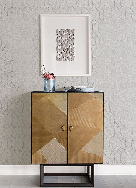 Ziva Platinum Metallic Trellis Wallpaper - Brewster Wallcovering