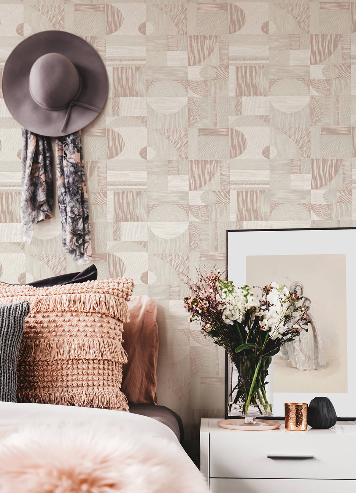 rose-gold-margo-geometric-peel-and-stick-wallpaper-york-wallcoverings-nus4640 - York Wallcoverings Wallpaper