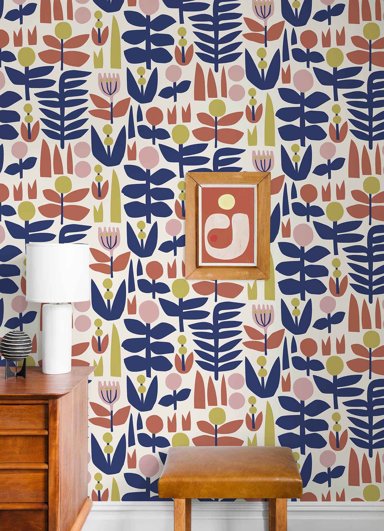 Red a Bit of Folk Flower Peel and Stick Wallpaper - York Wallcoverings - LDS4577 - York Wallcoverings Wallpaper