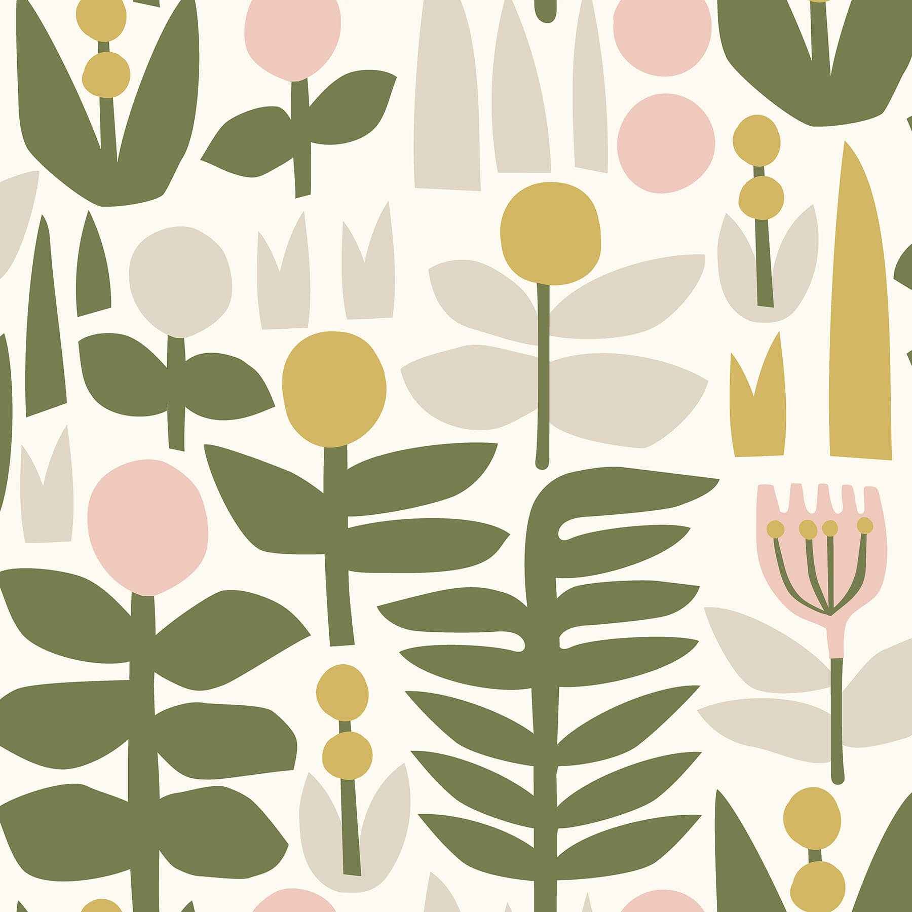 Yellow a Bit of Folk Flower Peel and Stick Wallpaper - York Wallcoverings - LDS4578