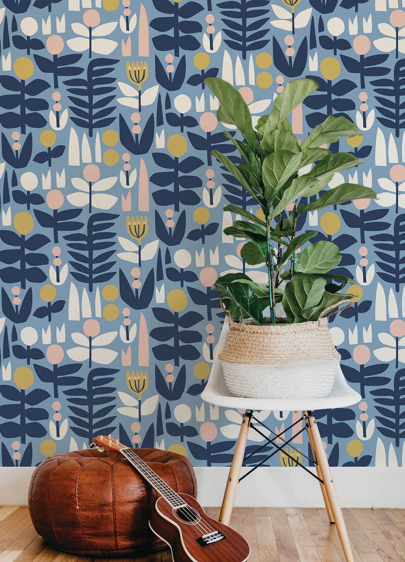 Blue a Bit of Folk Flower Peel and Stick Wallpaper - York Wallcoverings - LDS4579 - York Wallcoverings Wallpaper