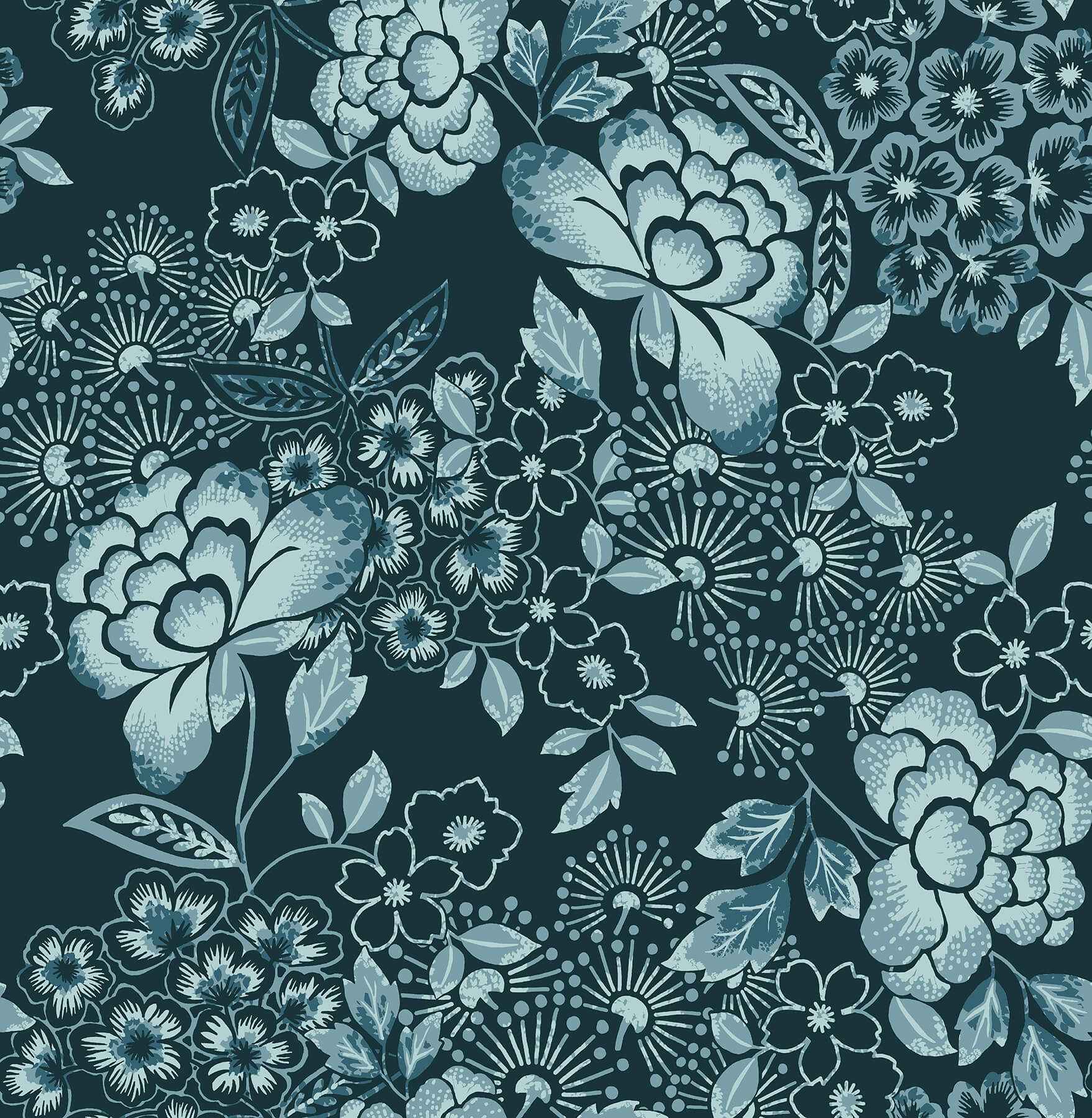 Irina Navy Floral Blooms Wallpaper - York Wallcoverings - 4081-26300