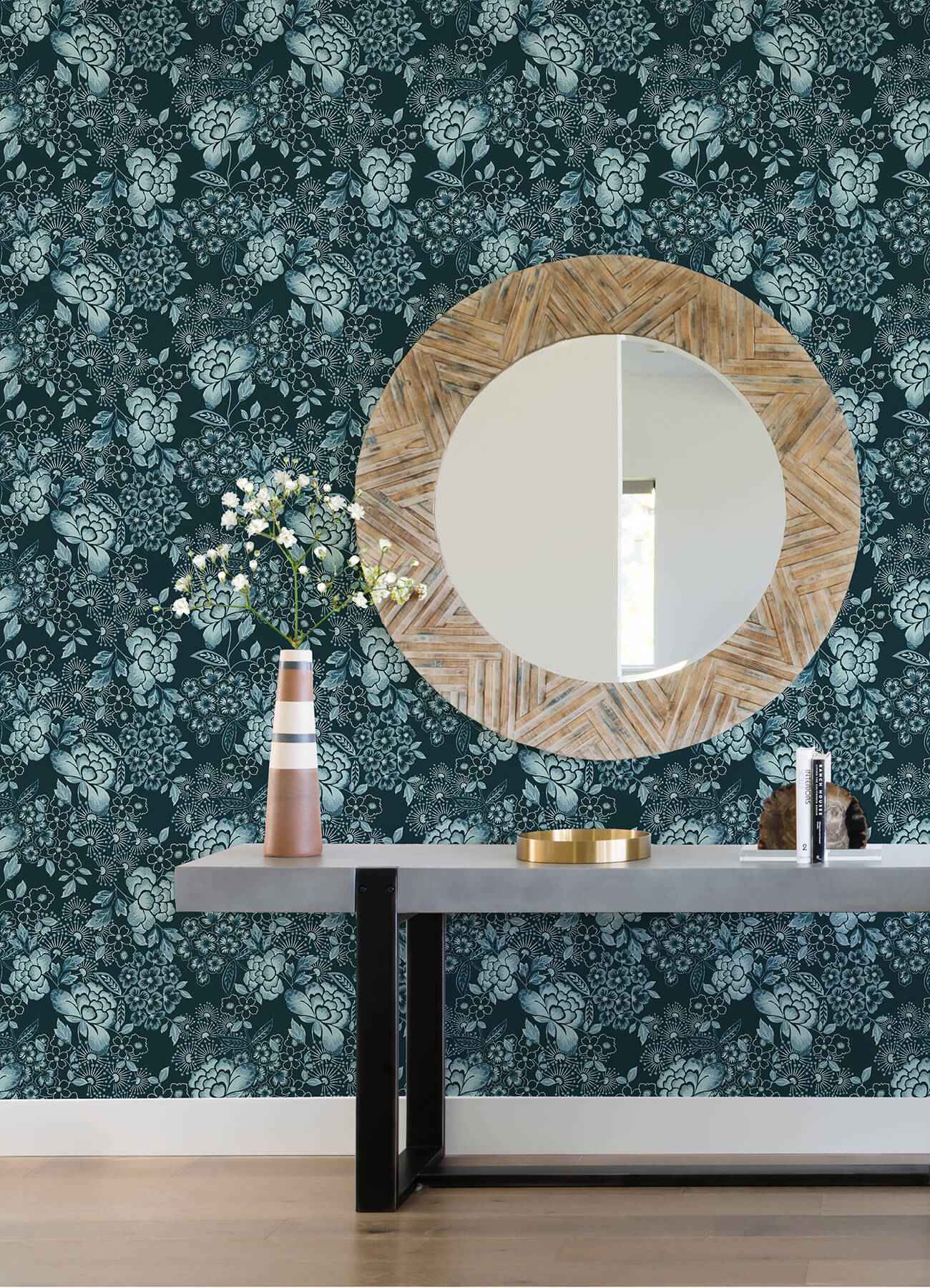 Irina Navy Floral Blooms Wallpaper - York Wallcoverings - 4081-26300 - York Wallcoverings Wallpaper