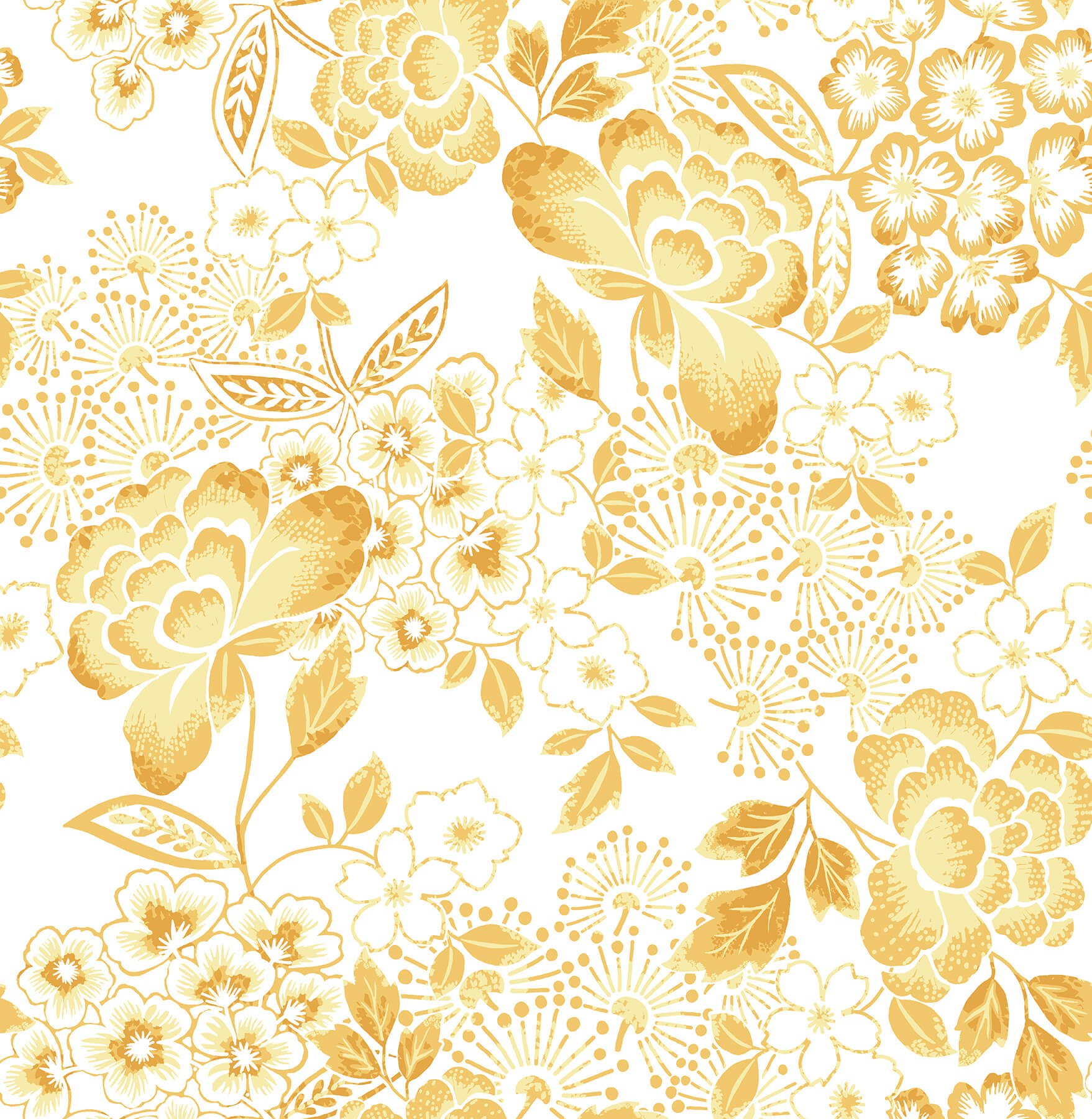 irina-yellow-floral-blooms-wallpaper-york-wallcoverings-4081-26302 - York Wallcoverings Wallpaper