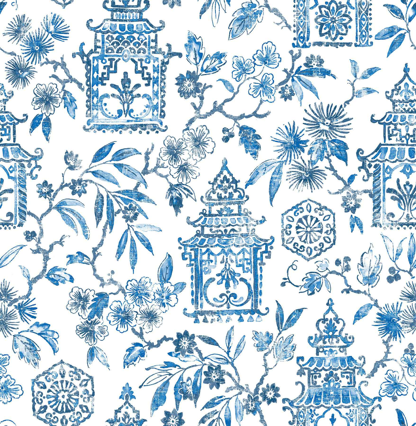 Helaine Blue Pagoda Wallpaper - York Wallcoverings - 4081-26310 - York Wallcoverings Wallpaper