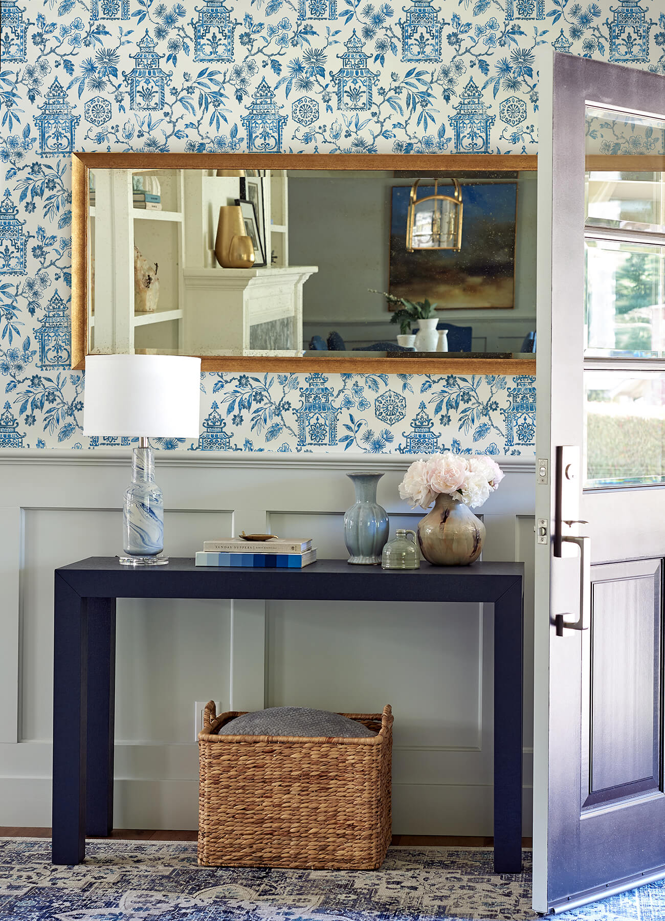 helaine-blue-pagoda-wallpaper-york-wallcoverings-4081-26310 - York Wallcoverings Wallpaper